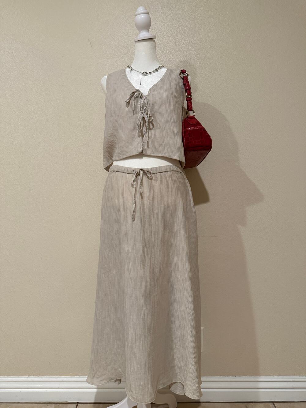 Forever 21 Ribbon Sleeve Blouse+ skirt set